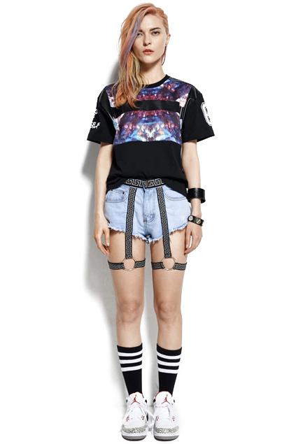 Romwe Inxx Cross Pu Panel Black T-shirt
