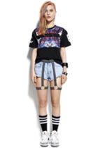 Romwe Inxx Cross Pu Panel Black T-shirt