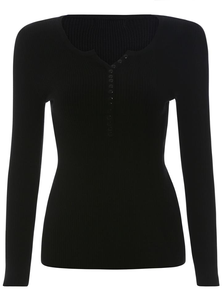 Romwe Single Breasted Slim Black Sweater