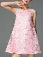 Romwe Pink Organza Embroidered Beading Dress
