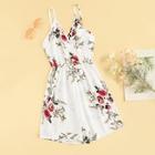 Romwe Floral Print Surplice Front Cami Romper