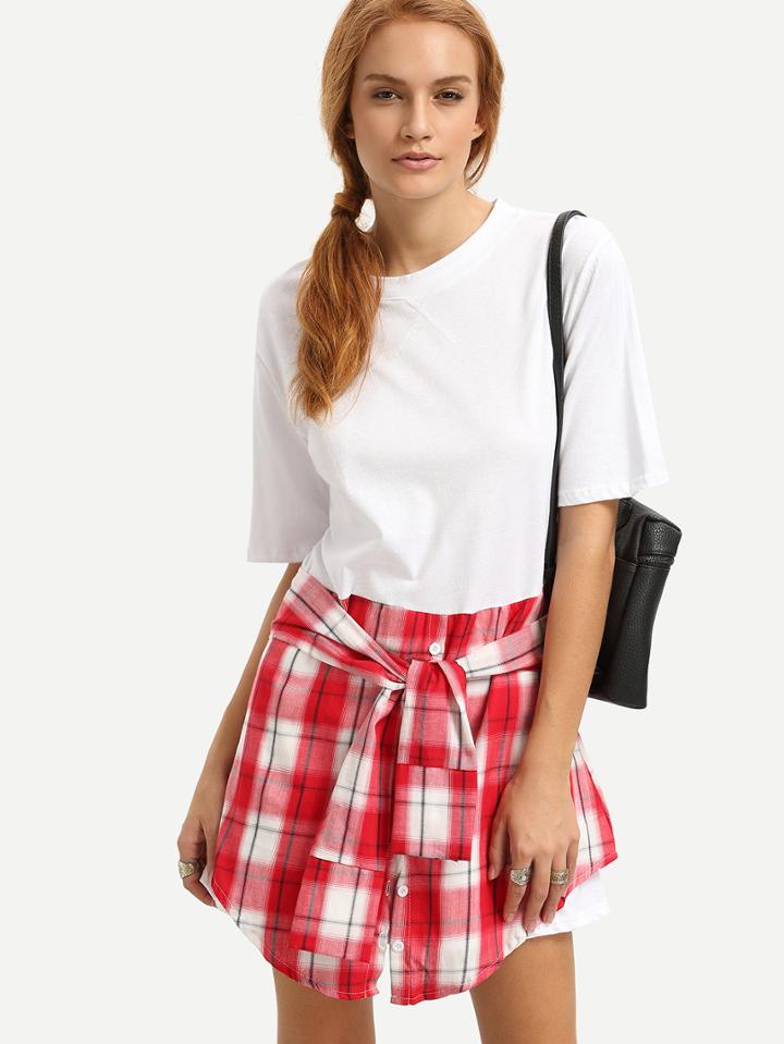 Romwe Contrast Tie Waist 2 In 1 Dress