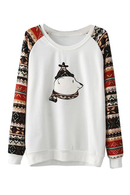 Romwe Cute Bear Print Striped Sweatshirt