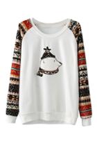 Romwe Cute Bear Print Striped Sweatshirt