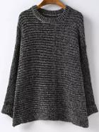 Romwe Dark Grey Round Neck Rolled Sleeve Knit Sweater