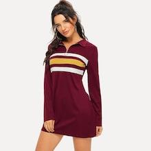 Romwe Striped Panel Quarter Zip Dress