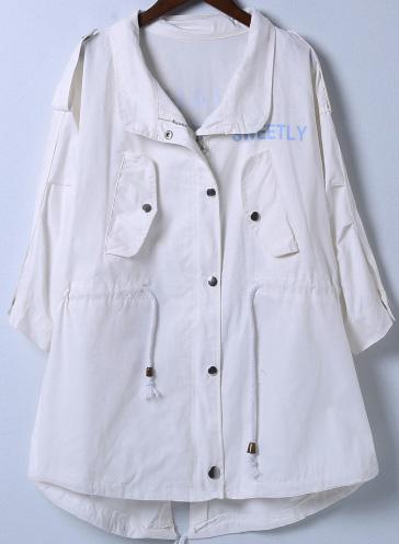 Romwe Lapel With Zipper Beauty Print White Coat