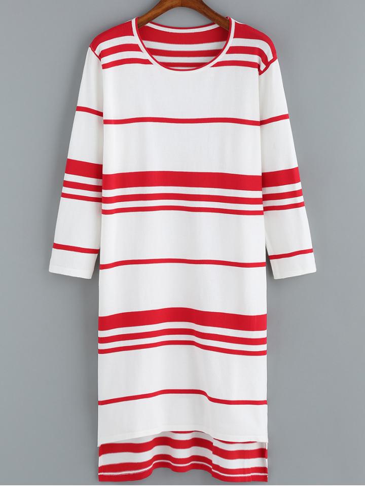 Romwe Striped High Low Sweater Dress