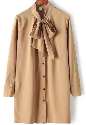 Romwe Pink Tie Neck Long Sleeve Loose Blouse