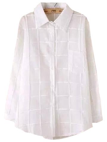 Romwe Plaid Pocket White Blouse