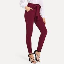 Romwe Self Tie Solid Skinny Pants