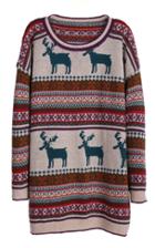Romwe Light Khaki Deer Fair Isle Christmas Pattern Oversized Sweater