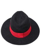 Romwe Black Straw Fedora Hat With Red Band