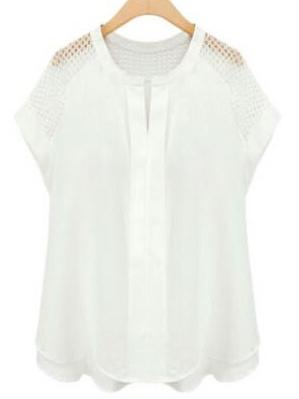 Romwe Hollow Out Shoulder Layered Placket Blouse - White