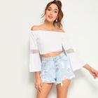 Romwe Off The Shoulder Contrast Mesh Blouse