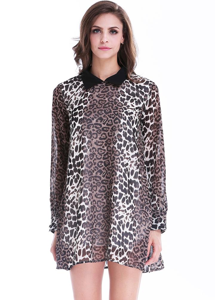 Romwe Leopard Hollow Loose Dress