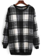 Romwe Round Neck Plaid Long Sweater