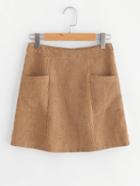 Romwe Patch Pocket Front Cord Skirt
