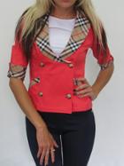 Romwe Lapel Double Breasted Plaid Red Blazer