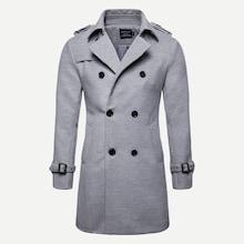 Romwe Men Double Breasted Solid Coat