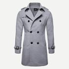 Romwe Men Double Breasted Solid Coat
