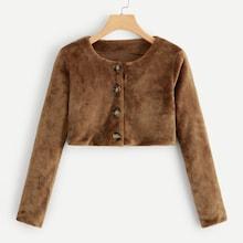 Romwe Single Breasted Crop Velvet Jacket