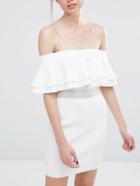 Romwe White Mesh Insert Ruffled Off The Shoulder Dress