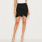 Romwe Solid Wrap Bodycon Skirt