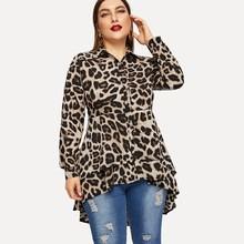 Romwe Plus Leopard Print High Low Blouse