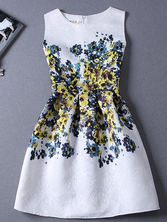 Romwe Florals Jacquard Yellow A-line Dress