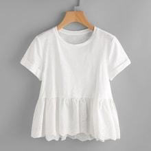 Romwe Schiffy Eyelet Ruffle Hem Tee