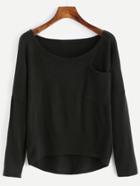 Romwe Black Pocket High Low Sweater