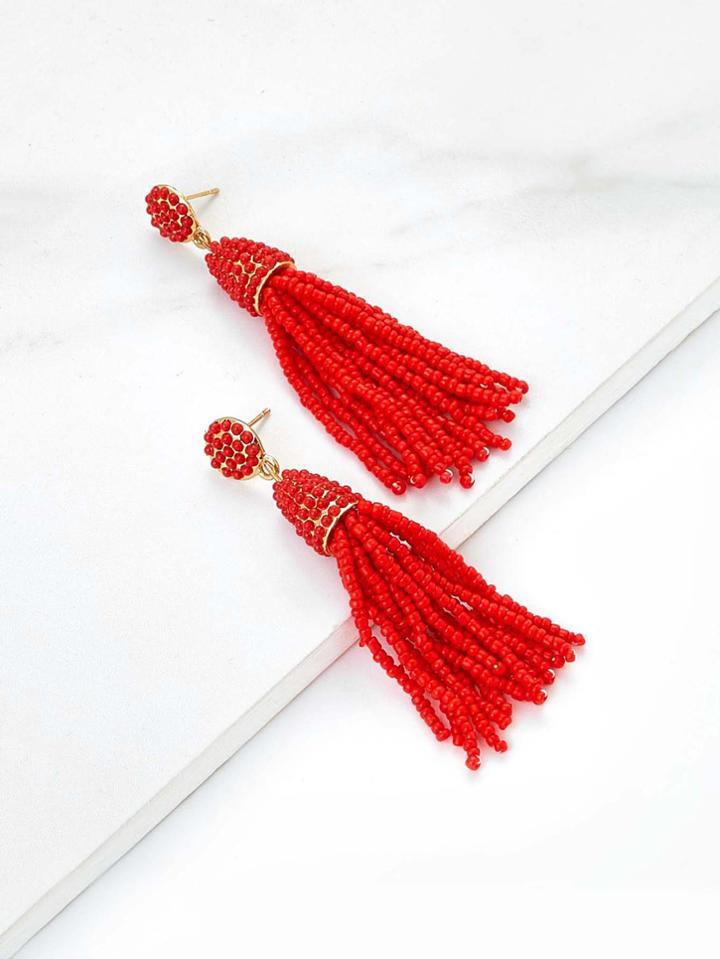Romwe Beads Tassel Drop Earrings