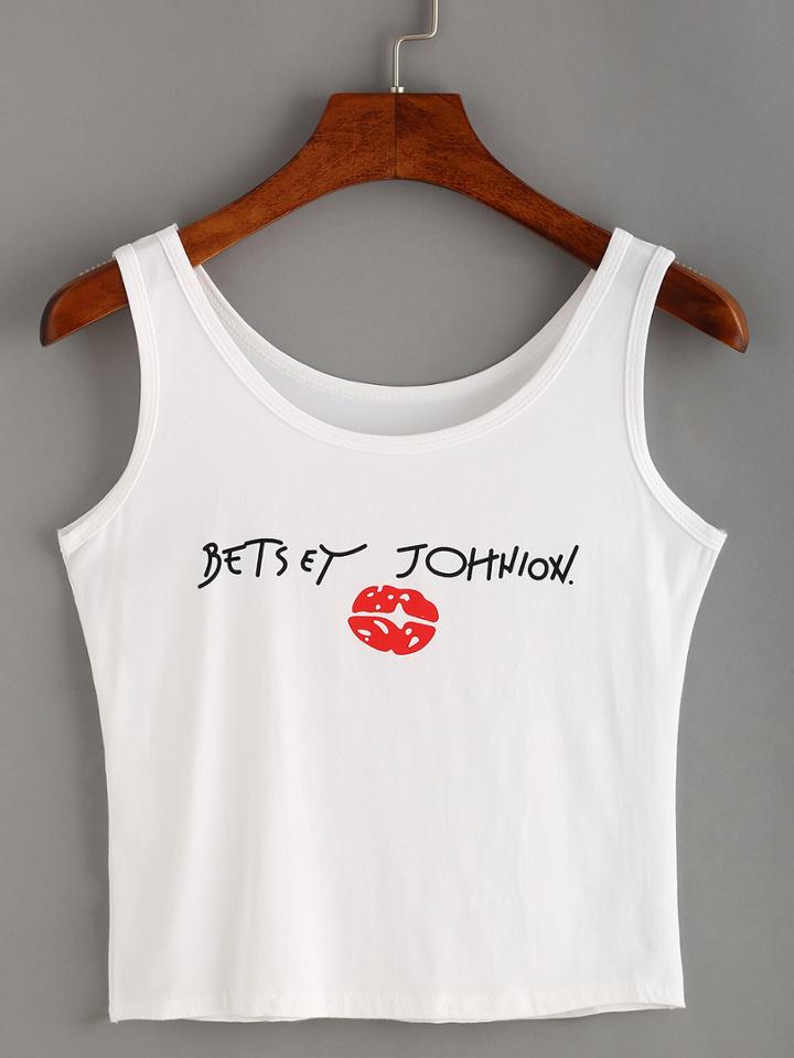 Romwe Red Lip Print Crop Tank Top