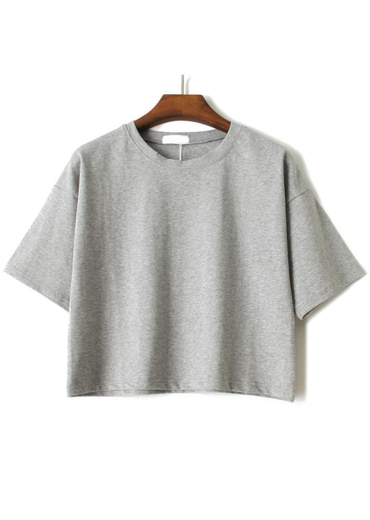 Romwe Round Neck Crop Grey T-shirt