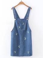 Romwe Flower Embroidery Denim Overall Dress