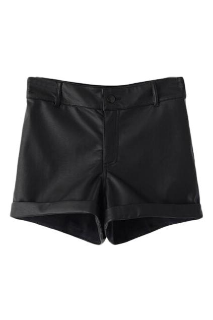 Romwe Rolled-hems Pu Casual Shorts