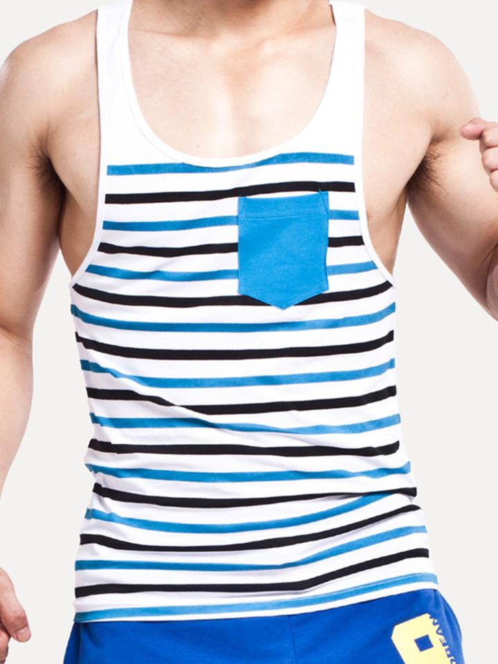 Romwe Contrast Pocket Striped Tank Top