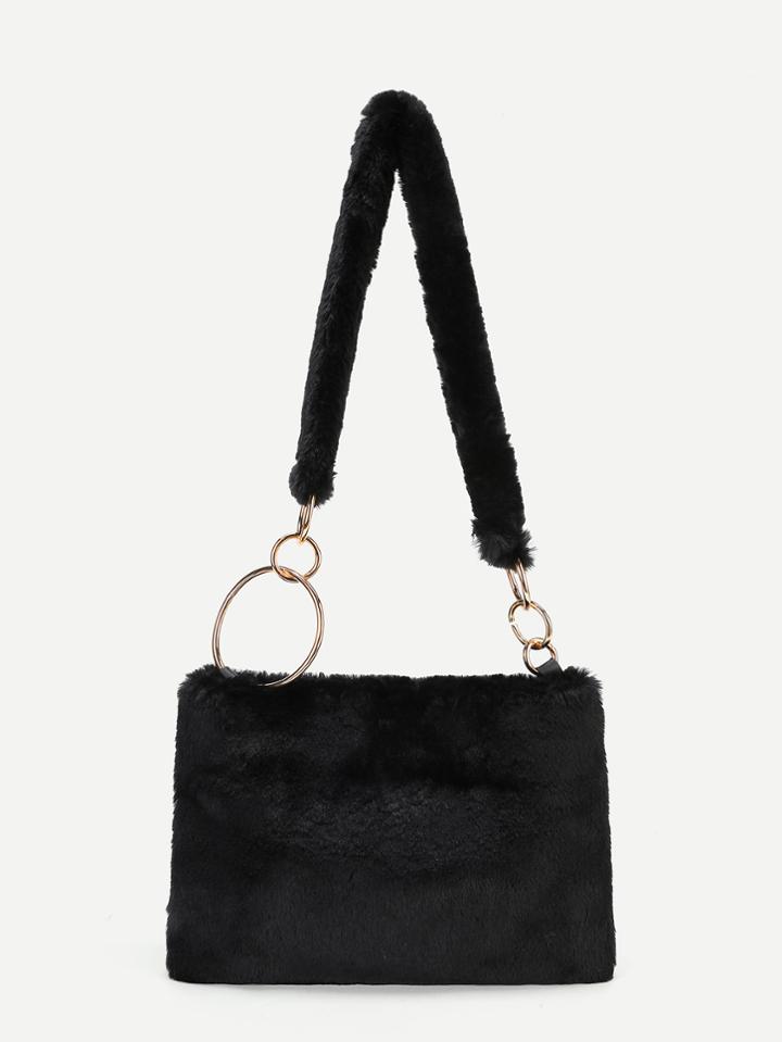 Romwe Ring Linked Faux Fur Shoulder Bag