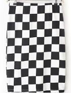 Romwe Check Print Slim Skirt