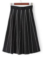 Romwe Black Vertical Stripe Zipper Pleated Skirt