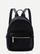 Romwe Black Velvet Front Zipper Backpack