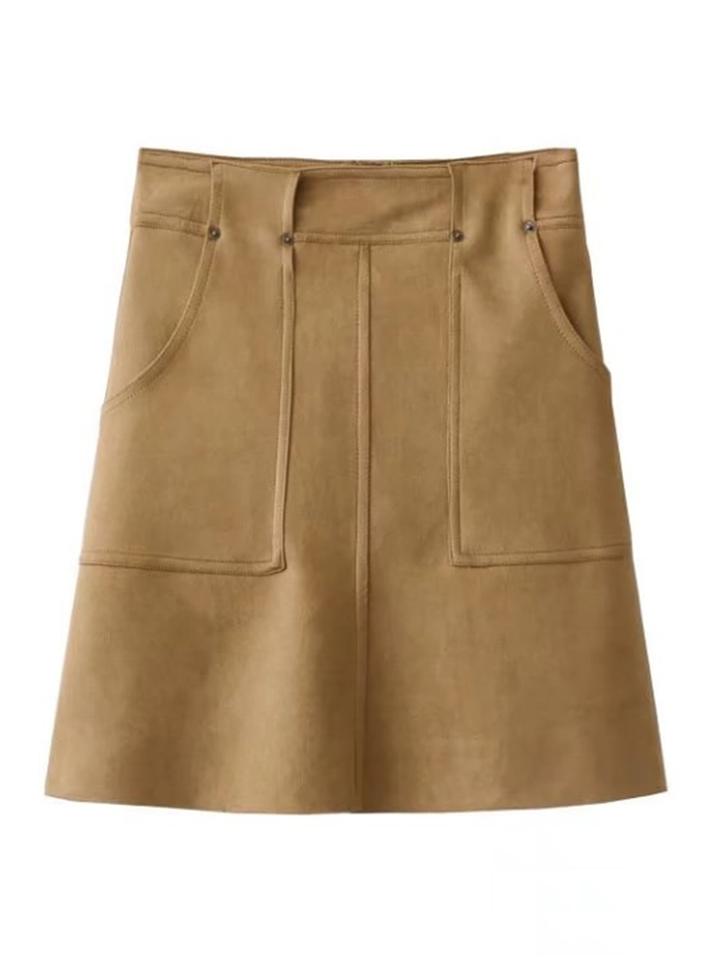 Romwe Seam Detail Suede Skirt