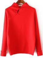 Romwe Chinese Style Buckle Orange Knitwear