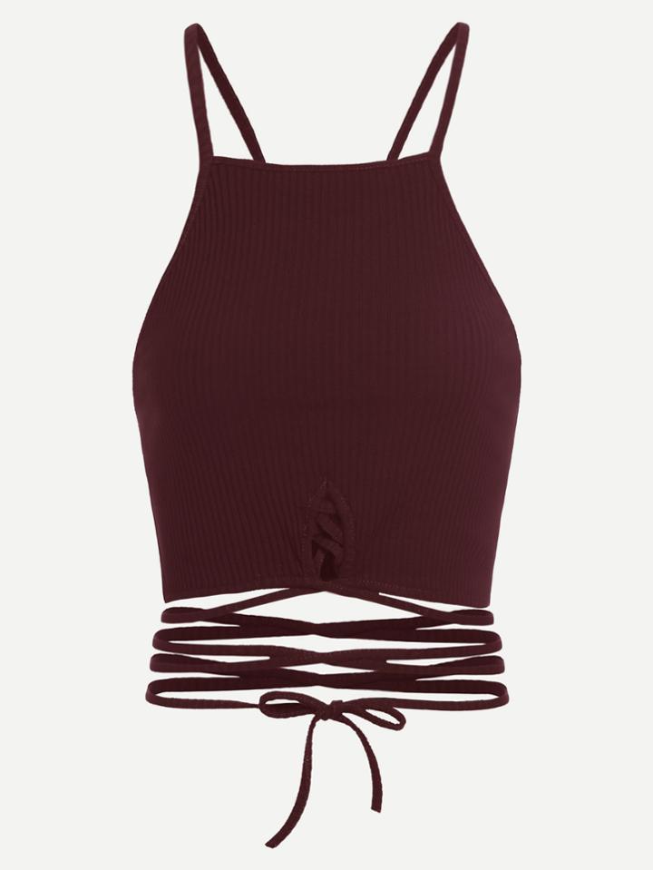 Romwe Wine Red Criss Cross Cami Top