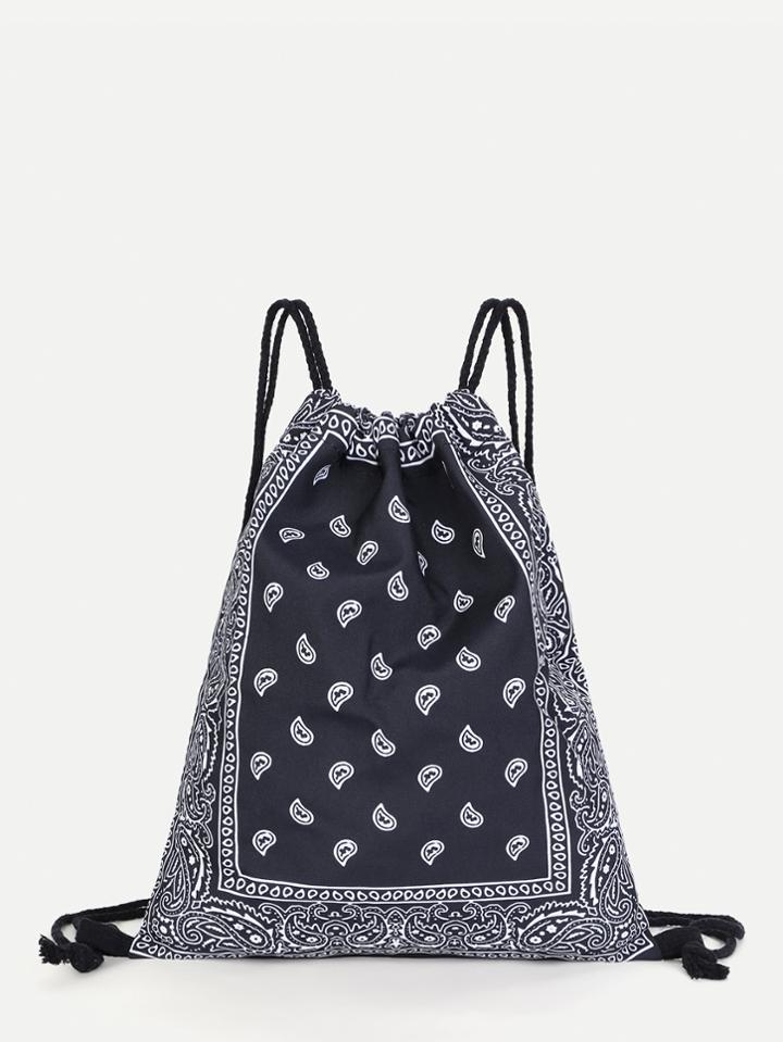 Romwe Paisley Print Drawstring Backpack
