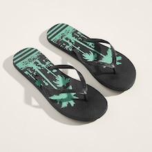 Romwe Guys Coconut Tree Print Flip Flops