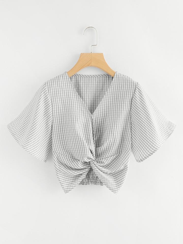 Romwe Bell Sleeve Twist Crop Top