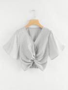 Romwe Bell Sleeve Twist Crop Top