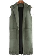 Romwe Lapel Fringe Covered Button Vest With Pockets